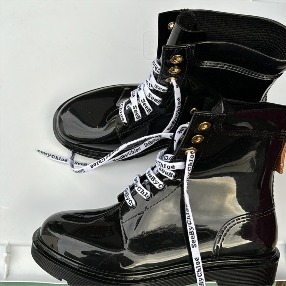 See by Chloé Black Patent Leather Boots